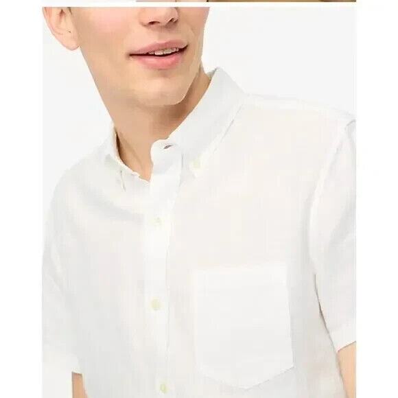 J. CREW FACTORY Short-Sleeve Linen-Blend Shirt in White Preppy Classic NWT - Picture 5 of 12